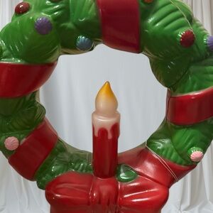 Festive Green and Red Holiday Wreath with Candle blowmold w lights